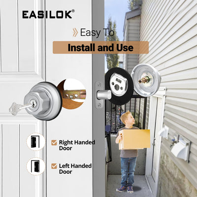 EASILOK E4 (Zinc Alloy)Deadbolt Lock, Silver, Twist to Lock Keyless with Night Latch & Anti-Mislock Button, Security Child Safety Lock
