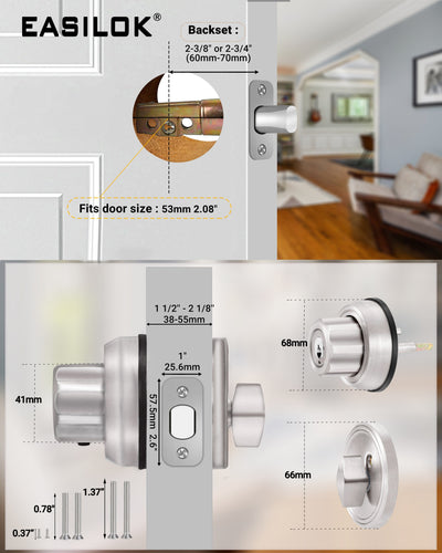 AIsecure A3 Deadbolt Lock, Twist-to-Lock Keyless  Single Cylinder Deadbolt Door Lock with Anti-Mislock Button for Front Door Apartment