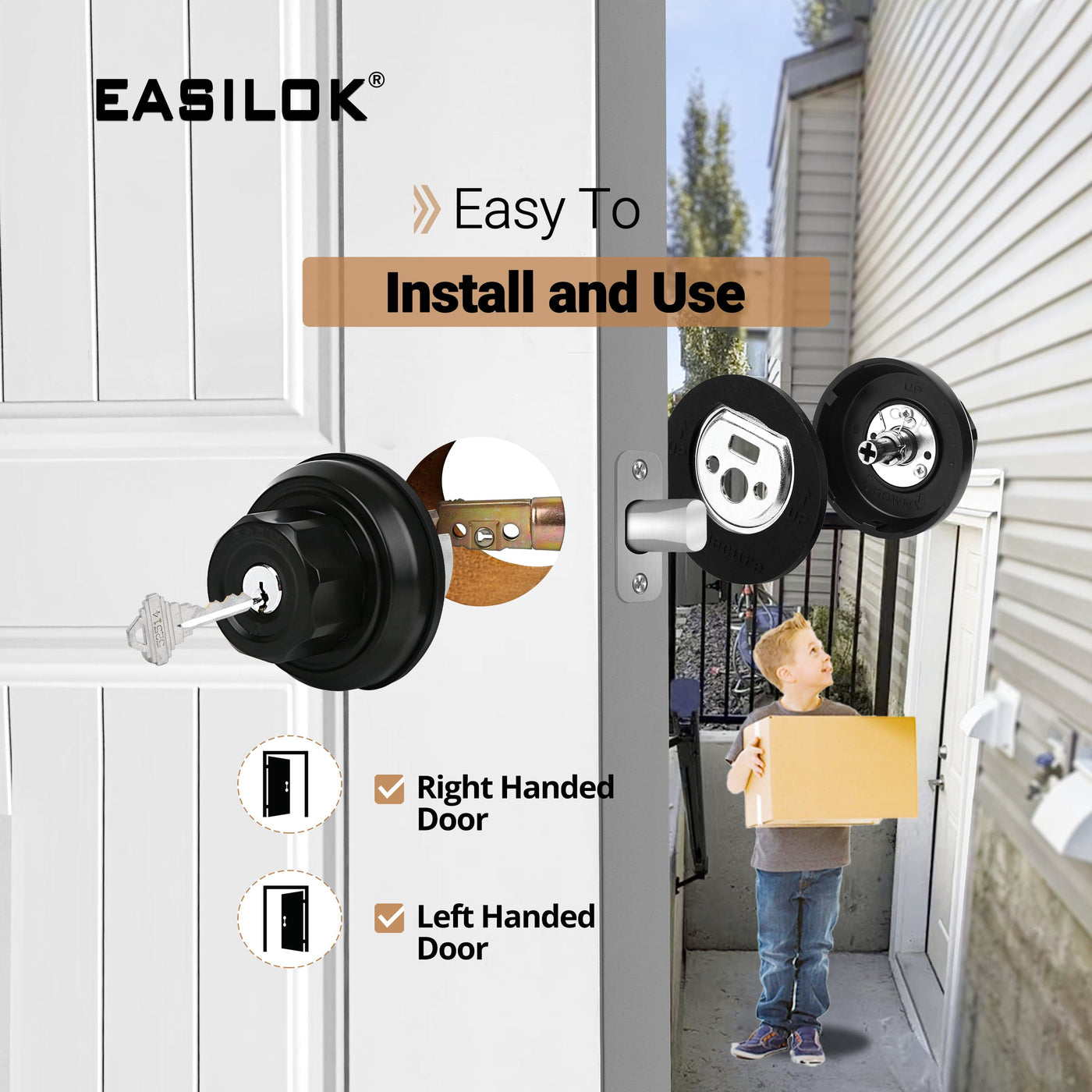 EASILOK E4 Twist-to-Lock Deadbolt Lock Keyless, Single Cylinder with Unpickable Night Latch &Anti-Mislock Button,Zinc Alloy, Black