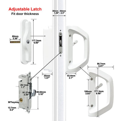 AIsecure A10-Basic Sliding Glass Door Handle Set with Key Cylinder and Mortise Lock, Patio Door Lock Replacement, Fits 3-15/16''Screw Hole Spacing, Matte White
