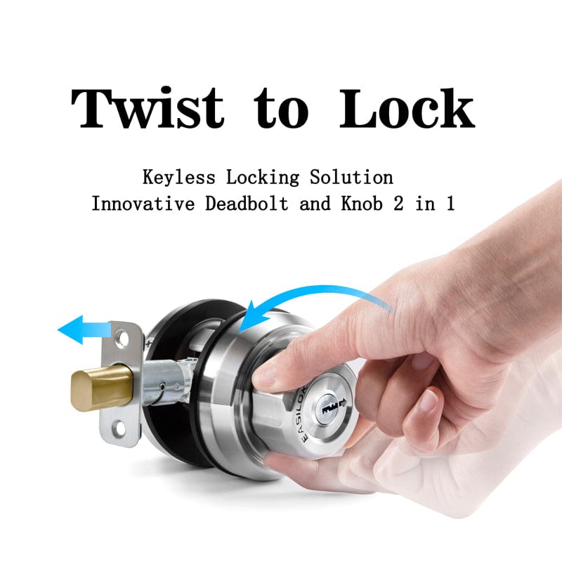 EASILOK E2 Twist to Lock deadbolt Lock keyless, Keyed Alike 3 Packs, with Anti-Mislock Button and Unpickable Night Latch, 304 Stainless Steel, Single Cylinder with 15 Dimple Keys