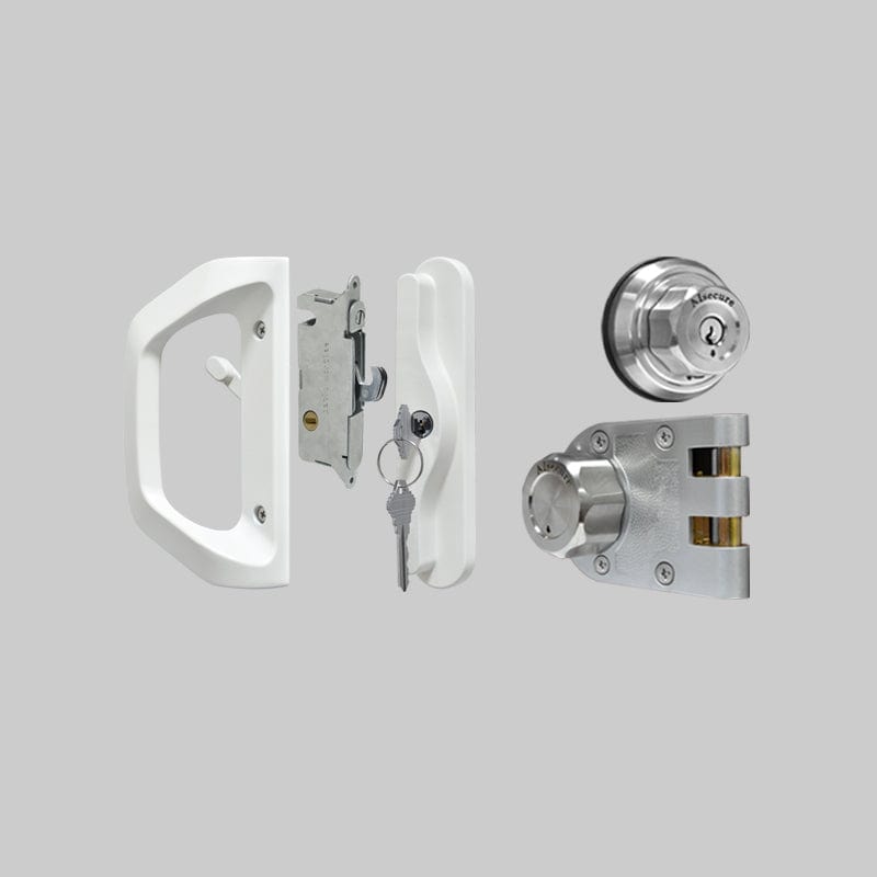 Jimmy Proof Lock(A9) & Sling Patio Door Handle with cylinder (A10) - Key aliked combo , Schlage Keyway