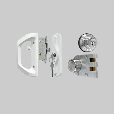 Jimmy Proof Lock(A9) & Sling Patio Door Handle with cylinder (A10) - Key aliked combo , Schlage Keyway