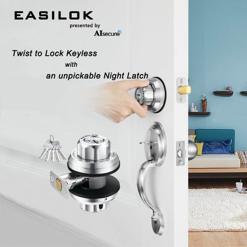 EASILOK E1: Twist to Lock Keyless single-lock with dimple keyway(same as LPL video), silver