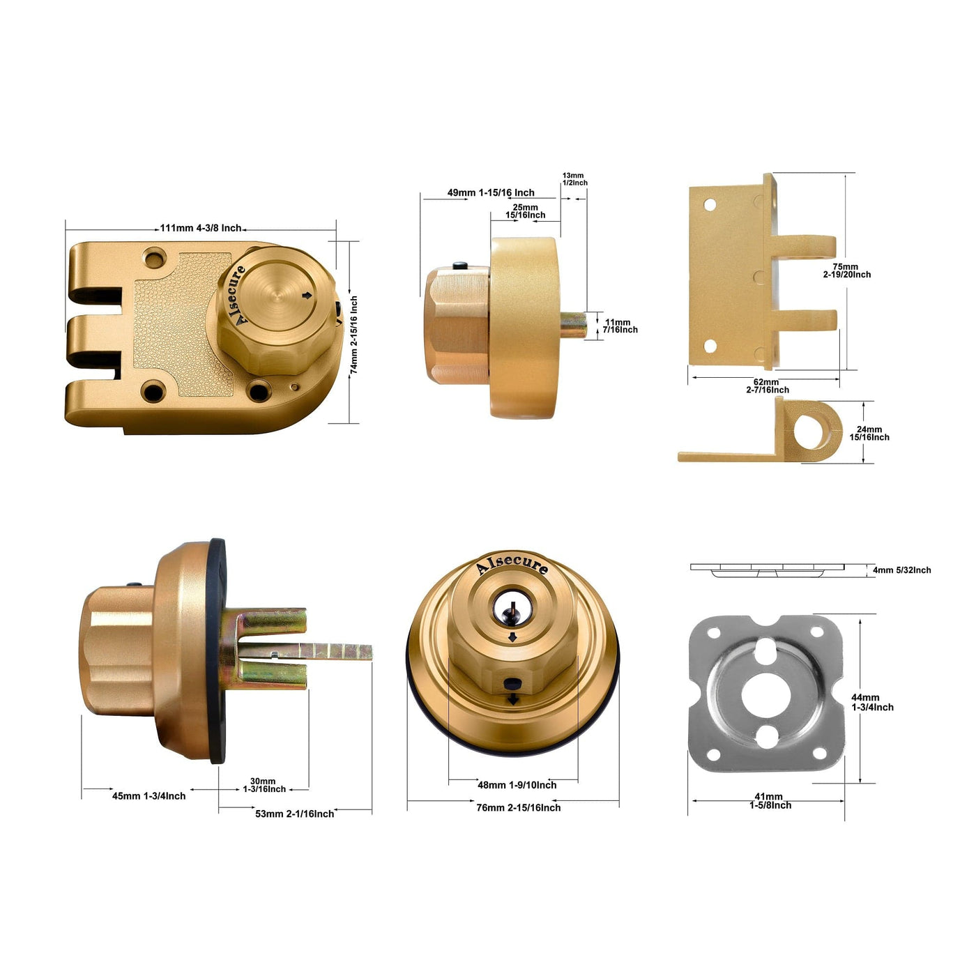 2*A9 AIsecure Jimmy Proof Lock (stainless steel casting) --- Brass Key alike combo