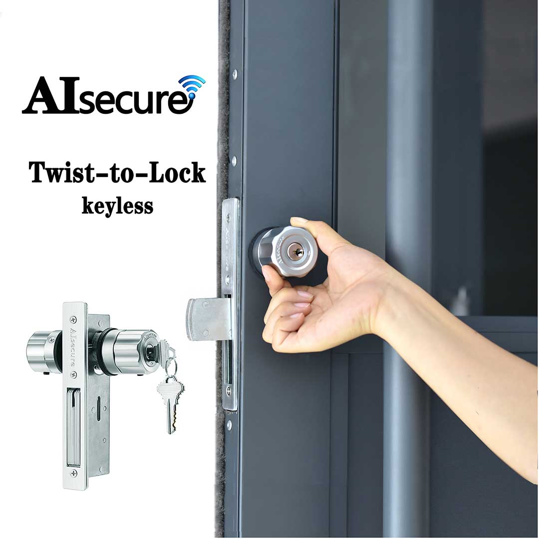A5 Twist-to-Lock Storefront Door Lock Keyless with an Inaccessible Bypass Tool Open  with an Anti-Mislock Button,Black,Hookbolt,Backset 1.1/8"